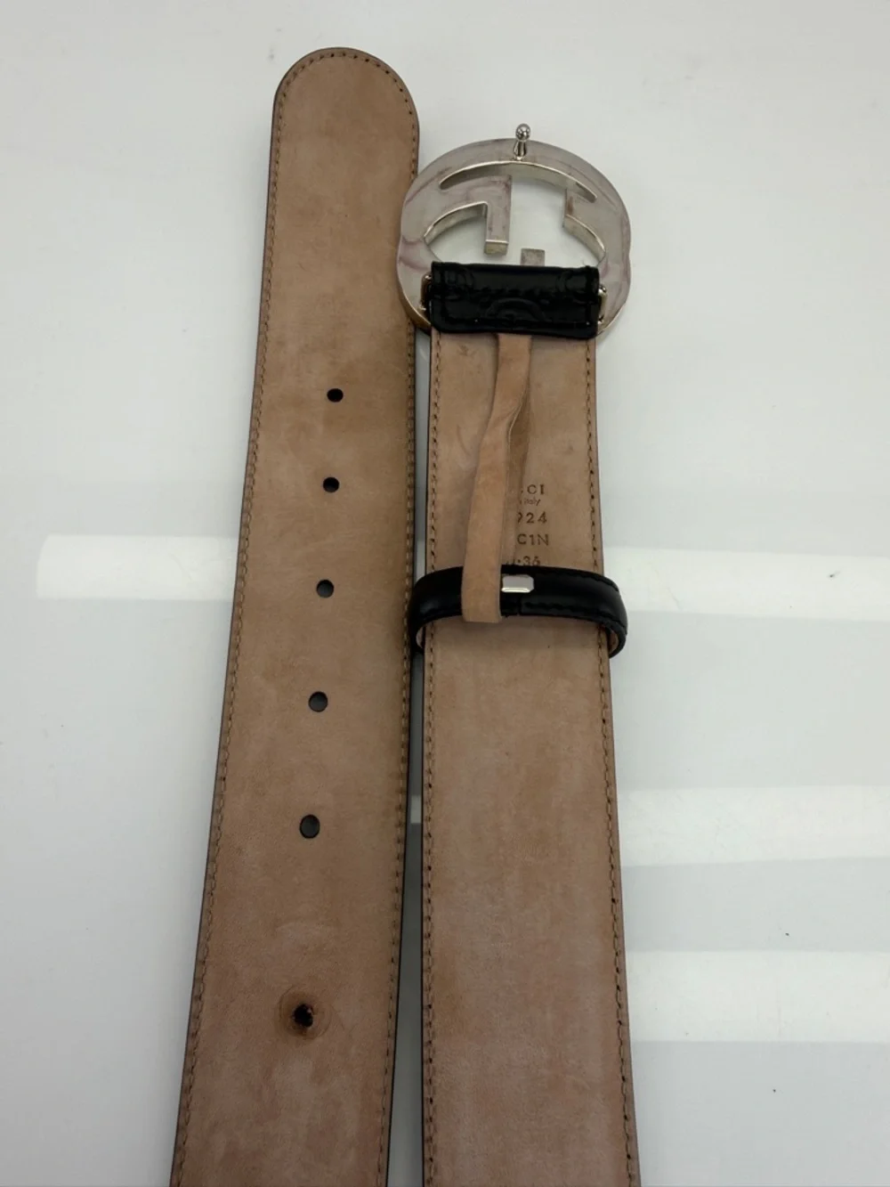 Authentic Gucci Guccissima Black Mens Leather Belt Gg Interlocking 90/36 411924